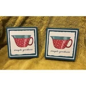 Pioneer Woman LOT-2 Metal/Tin Signs 6x6 inch Batter Bowl NWT Spring Wall Decor